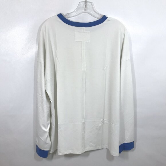 Oversize Lightweight Long Sleeve Crew Neck Blouse Top White Blue M - Picture 8 of 9
